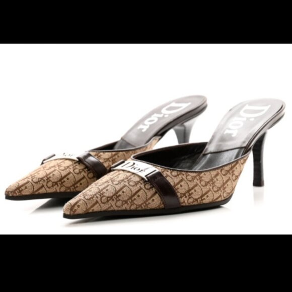 Vintage Dior canvas monogram pointed toe pumps - Picture 1 of 6